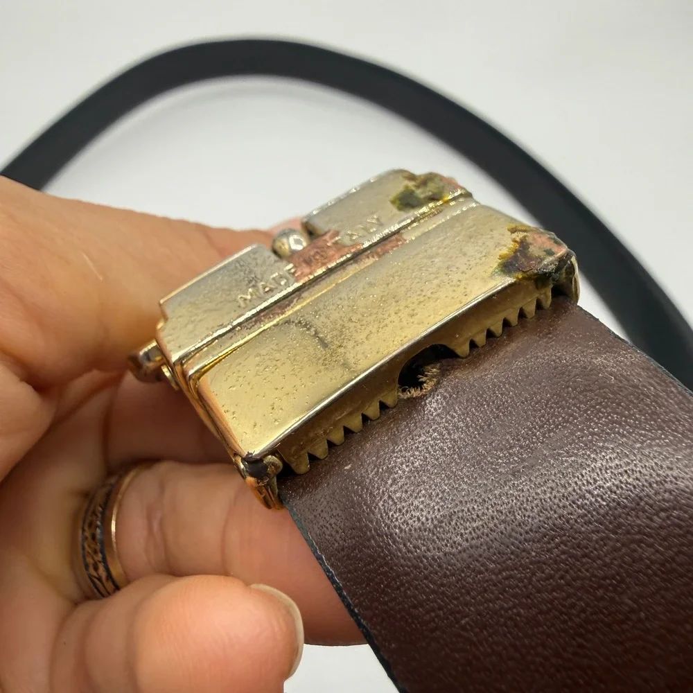 Geoffrey Beene Mens Reversible Leather Belt Black Brown Gold‎ Buckle Sz 40 Italy